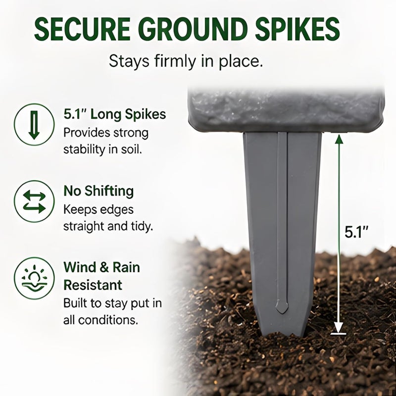 Plastic Garden Fence 10Pcs Grey Interlocking System - Weatherproof Durable PP Material No Dig Installation Plastic Retaining Edging for Lawn Flower Bed Yard Path Landscaping Projects - Image 4