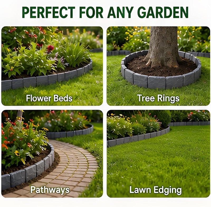 Plastic Garden Fence 10Pcs Grey Interlocking System - Weatherproof Durable PP Material No Dig Installation Plastic Retaining Edging for Lawn Flower Bed Yard Path Landscaping Projects - Image 5