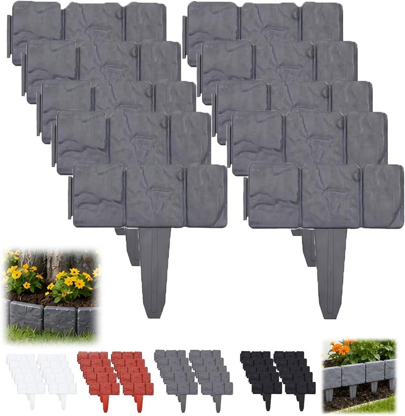 Plastic Garden Fence 10Pcs Grey Interlocking System - Weatherproof Durable PP Material No Dig Installation Plastic Retaining Edging for Lawn Flower Bed Yard Path Landscaping Projects - Image 1