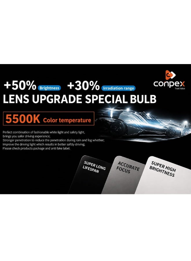 Conpex HID Xenon Headlight Bulb 5500K Super White Light High Brightness Long Range Beam Accurate Focus Fast Start Technology Long Lifespan Replacement Bulb for Enhanced Night Driving - Image 3