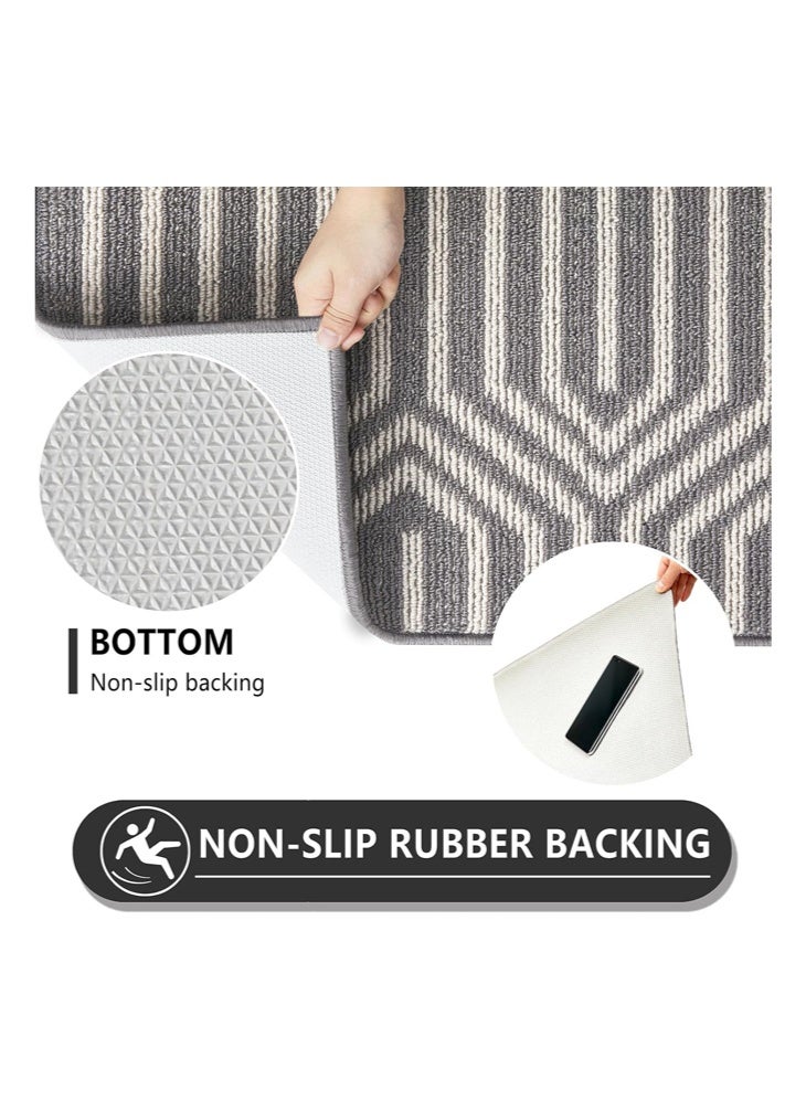 شبيلي سجادة حمام من البولي بروبيلين لمدخل المنزل، منخفضة الارتفاع بظهر غير قابل للانزلاق تلتقط الأوساخ والرطوبة وقابلة للغسل في الغسالة، مثالية للعائلات والشقق والمكاتب والحمامات والمطابخ بلون رمادي أبيض - Image 3