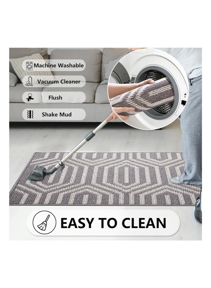 شبيلي سجادة حمام من البولي بروبيلين لمدخل المنزل، منخفضة الارتفاع بظهر غير قابل للانزلاق تلتقط الأوساخ والرطوبة وقابلة للغسل في الغسالة، مثالية للعائلات والشقق والمكاتب والحمامات والمطابخ بلون رمادي أبيض - Image 2