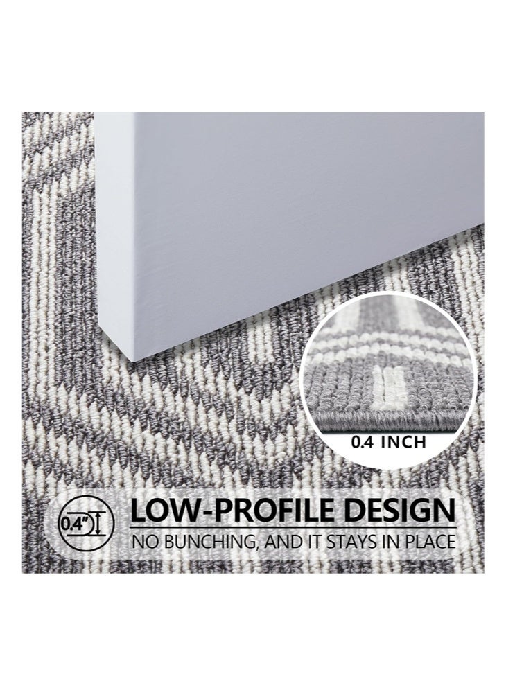 شبيلي سجادة حمام من البولي بروبيلين لمدخل المنزل، منخفضة الارتفاع بظهر غير قابل للانزلاق تلتقط الأوساخ والرطوبة وقابلة للغسل في الغسالة، مثالية للعائلات والشقق والمكاتب والحمامات والمطابخ بلون رمادي أبيض - Image 4