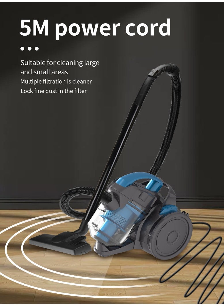 Multi-cyclonic Bagless Corded Canister Vacuum Cleaner with 6 Stage Filtration 2600W Max Power 1.8L 15 kpa Suction Power, SK-3381 (Blue)