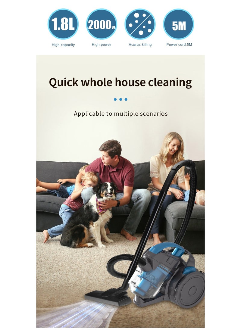 Multi-cyclonic Bagless Corded Canister Vacuum Cleaner with 6 Stage Filtration 2600W Max Power 1.8L 15 kpa Suction Power, SK-3381 (Blue)