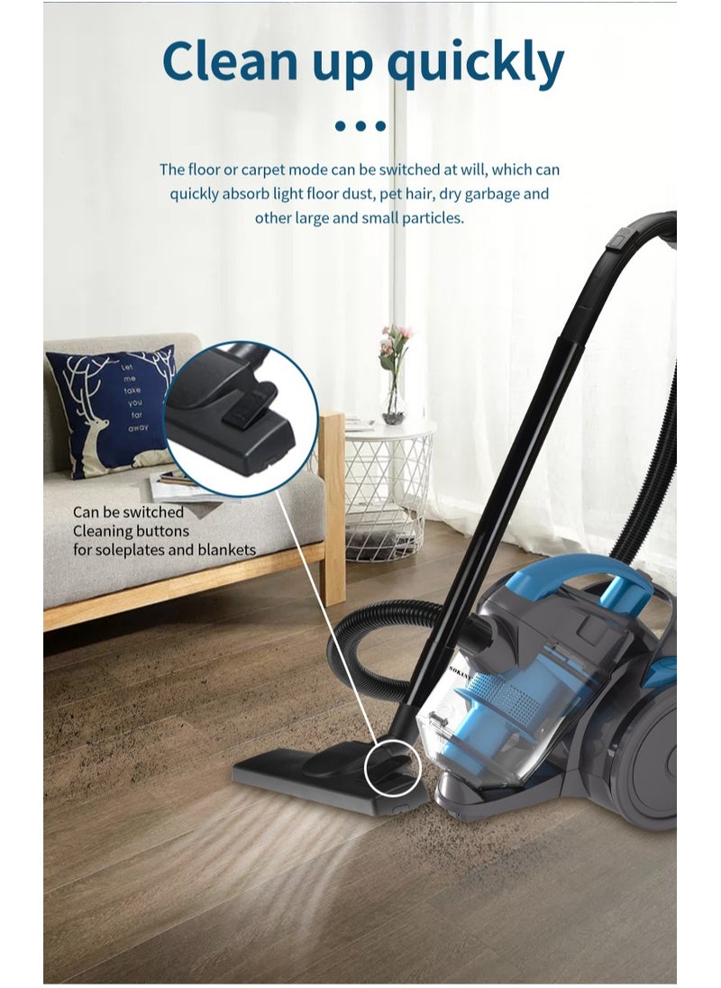 Multi-cyclonic Bagless Corded Canister Vacuum Cleaner with 6 Stage Filtration 2600W Max Power 1.8L 15 kpa Suction Power, SK-3381 (Blue)