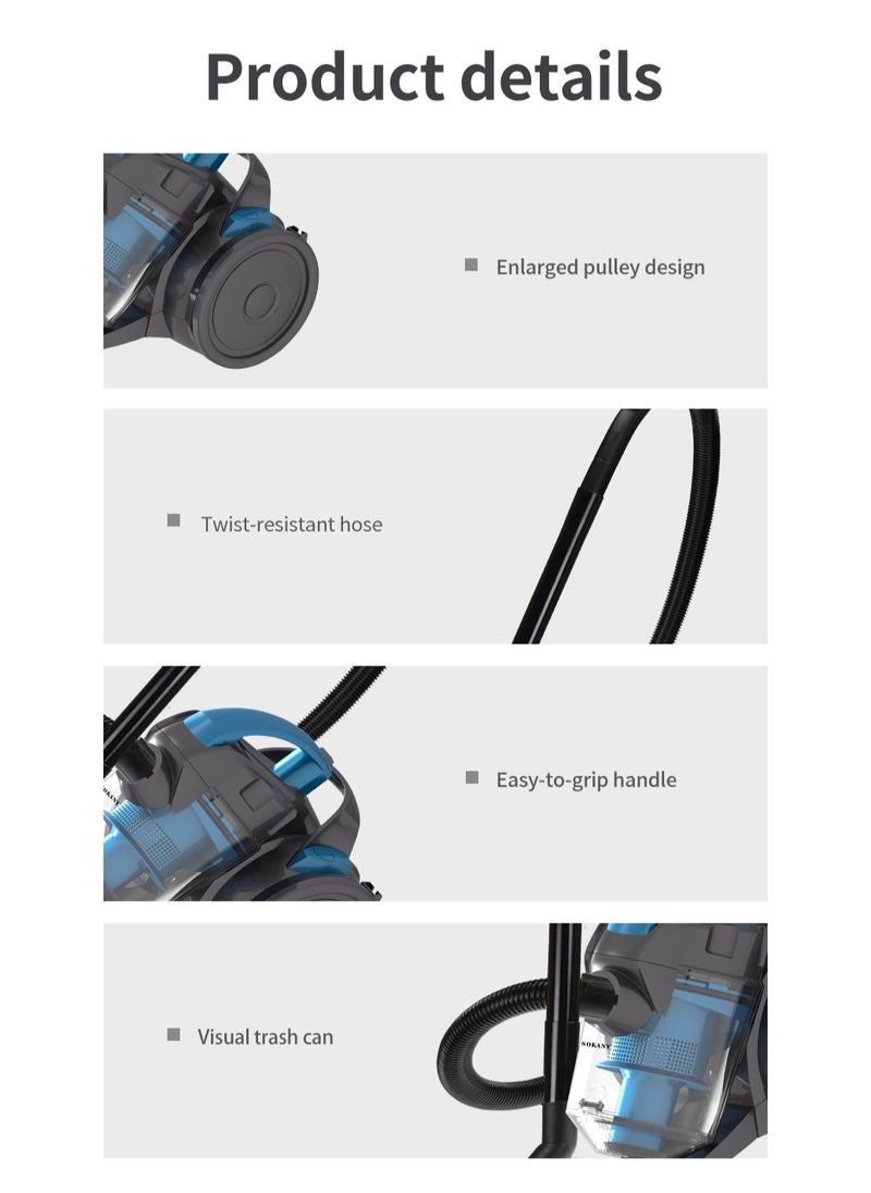 Multi-cyclonic Bagless Corded Canister Vacuum Cleaner with 6 Stage Filtration 2600W Max Power 1.8L 15 kpa Suction Power, SK-3381 (Blue)
