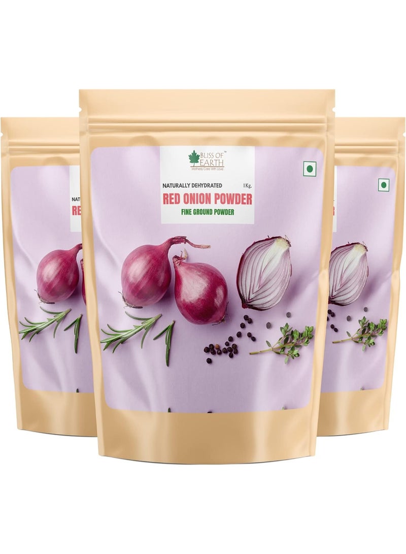 BLISS OF EARTH Natural Red Onion Powder Dehydrated Good For Cooking and Hair Growth Pack Of 3x1Kg - Image 1