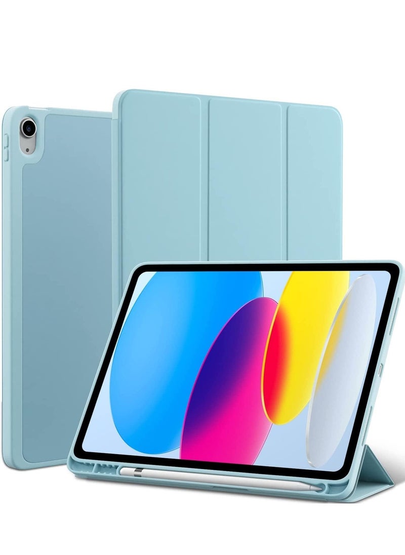 vesus Smart Auto Wake/Sleep Cover with Built-in Pencil Holder - Trifold Case for Apple iPad 10th Generation (Model A2696 A2757) - Aqua - Image 1