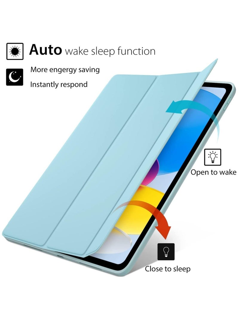 vesus Smart Auto Wake/Sleep Cover with Built-in Pencil Holder - Trifold Case for Apple iPad 10th Generation (Model A2696 A2757) - Aqua - Image 3