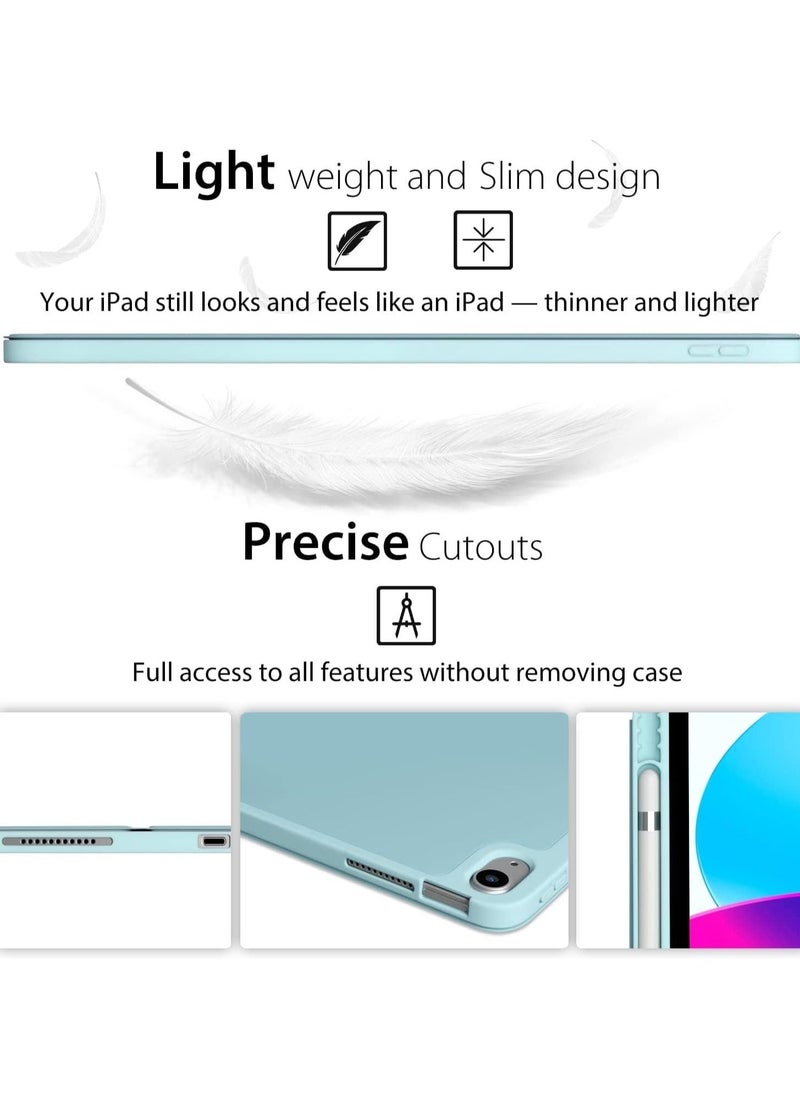 vesus Smart Auto Wake/Sleep Cover with Built-in Pencil Holder - Trifold Case for Apple iPad 10th Generation (Model A2696 A2757) - Aqua - Image 5