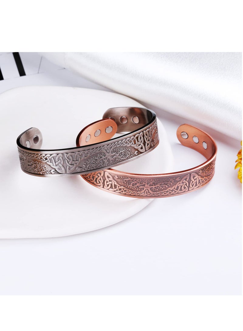 SYOSI Pure Copper Magnetic Bracelets for Women Men, Adjustable Copper Cuff Bangle, Wide Solid Copper Magentic Bracelet, Magnetic Bangle Bracelets Jewelry with Tree of Life Motif - Image 5