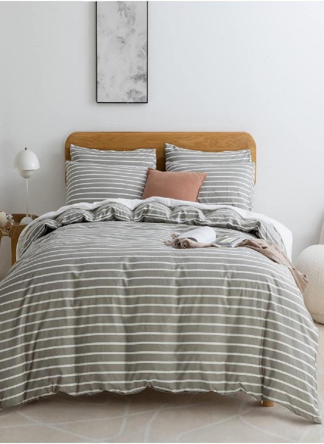 JELLYMONI - JELLYMONI Twin Duvet Cover Set, Cotton Duvet Cover 2 Pieces with Zipper Closure, 1 Duvet Cover and 1 Pillowcase(Gray with White Striped) - Image 1