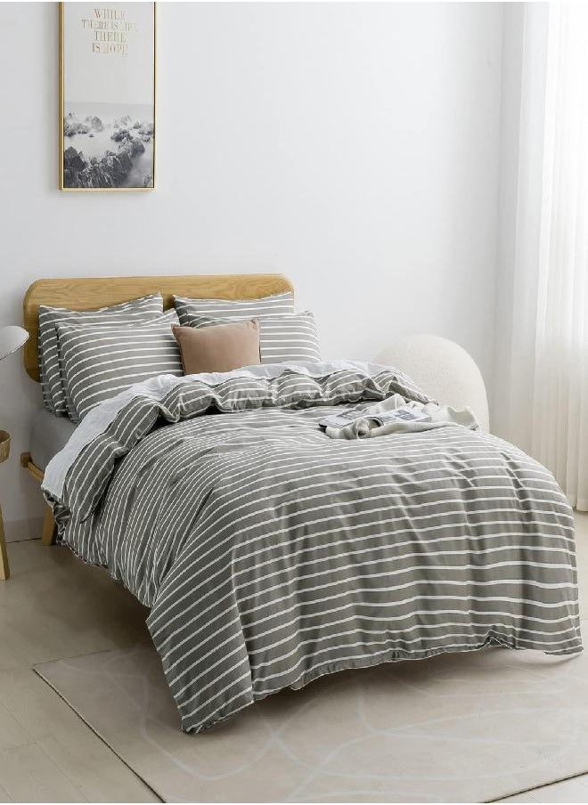 JELLYMONI - JELLYMONI Twin Duvet Cover Set, Cotton Duvet Cover 2 Pieces with Zipper Closure, 1 Duvet Cover and 1 Pillowcase(Gray with White Striped) - Image 1
