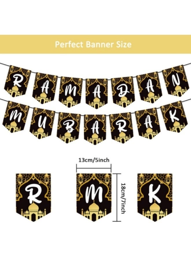 GGEROU 17Pcs Eid Mubarak Banner, Ramadan Banner,DIY Eid Mubarak Decorations, Black and Gold Eid Mubarak for Eid Decorations, for Home Ramadan Eid Decorations - Image 2