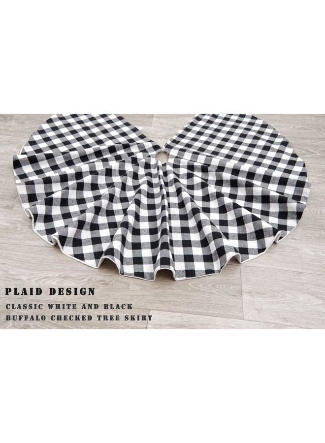 CHICHIC 48 Inch Buffalo Plaid Tree Skirt Christmas Tree Skirt Buffalo Check Tree Skirt Black and White Buffalo Plaid Tree Skirt Xmas, Double Layers for Christmas Party Decorations Holiday Ornaments - Image 5