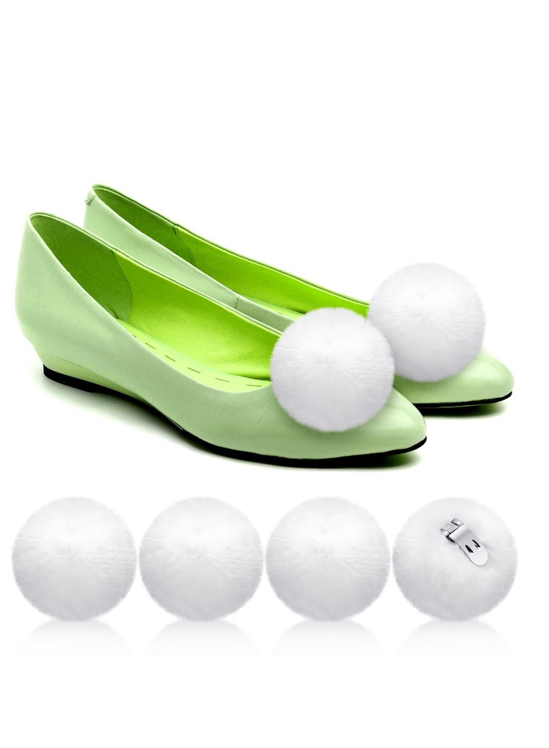 Excefore Women Fluffy Shoe Clips, 4 Pieces Women' Fluffy Mink Fur Pom Removable Shoe Clips, White Ball Shoe Clips, for Women Girls Costume, faux fur  - Image 1