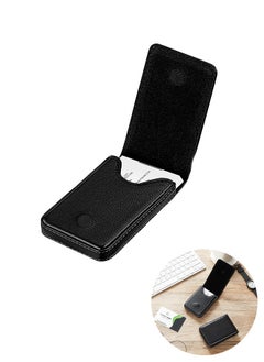 Leather Business Card Holder, Pocket Business Name Card Holder, Magnetic Shut Credit Card ID Case (Black)