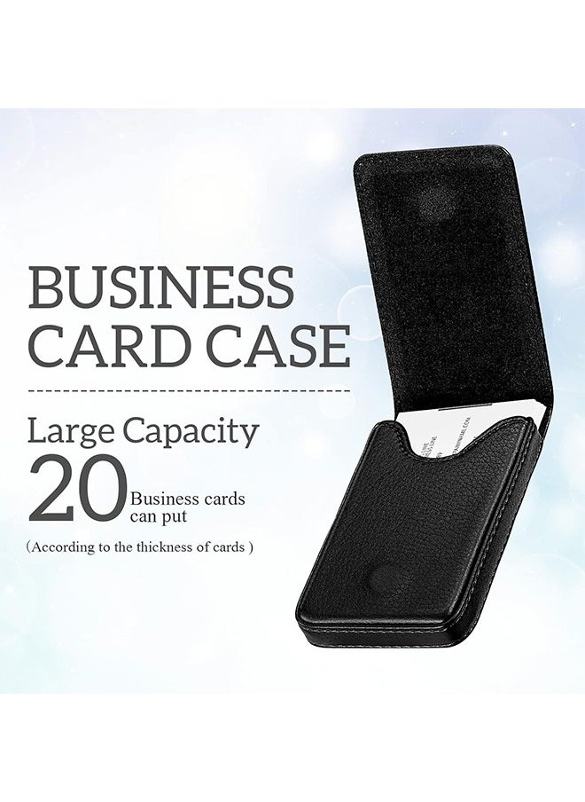 Zoreya - Leather Business Card Holder, Pocket Business Name Card Holder, Magnetic Shut Credit Card ID Case (Black) - Image 1