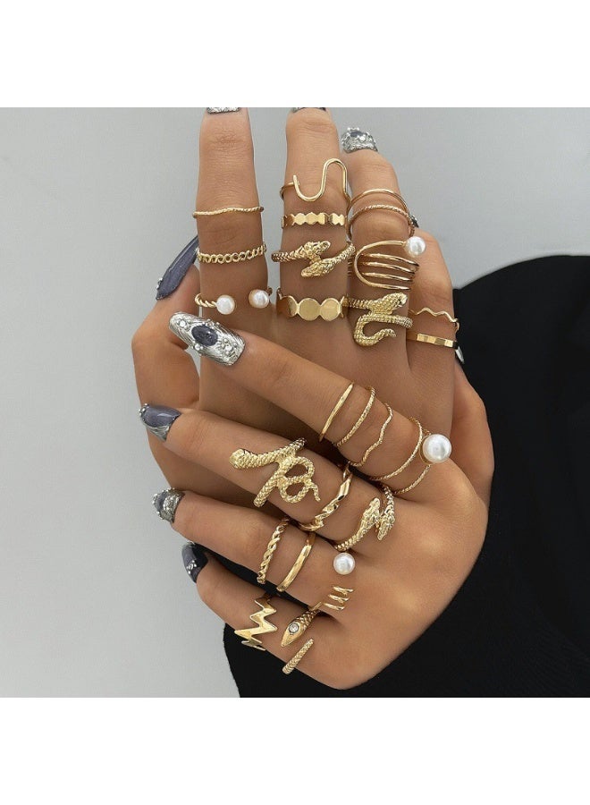 23pcs مجموعة حلقة لؤلؤة فو ، مجموعة هندسية متعددة العناصر