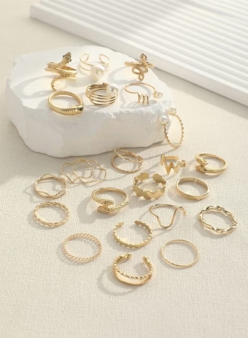 23pcs مجموعة حلقة لؤلؤة فو ، مجموعة هندسية متعددة العناصر