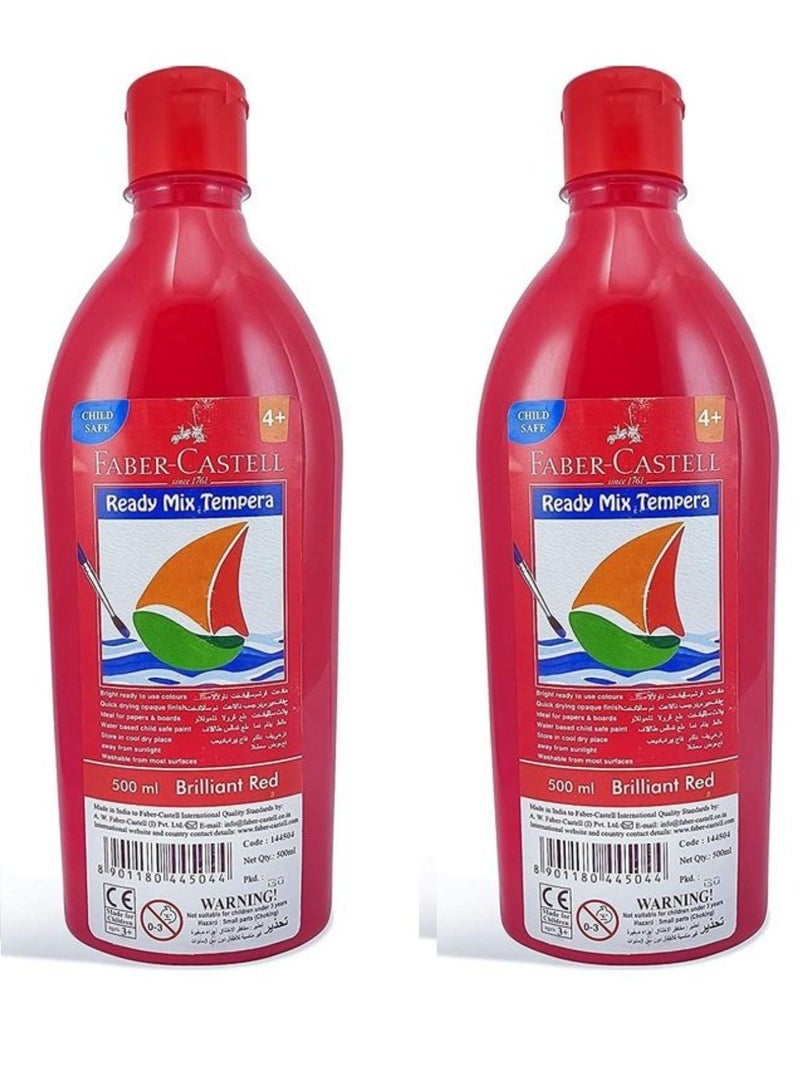 FABER-CASTELL Ready-Mix Tempera Paint Bottle Red Pack Of 2 - Image 1