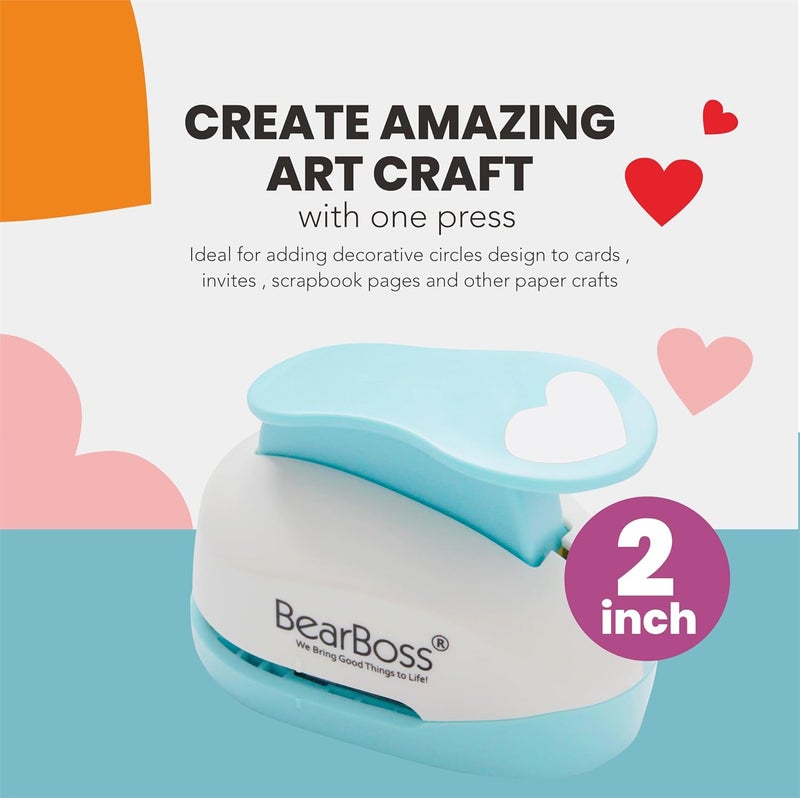 BearBoss Heart Paper Punch, Handmade Scrapbook Paper Puncher, Different Size of Scrapbooking Punches Crafting Designs for Office Supplies, Card Making, DIY Albums Photos, Classic White - Image 3