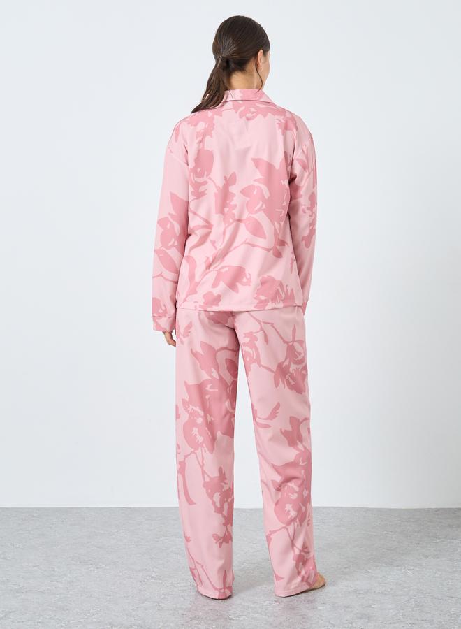 Styli Large Scale Tonal Floral Print Shirt and Pyjama Set - Image 4