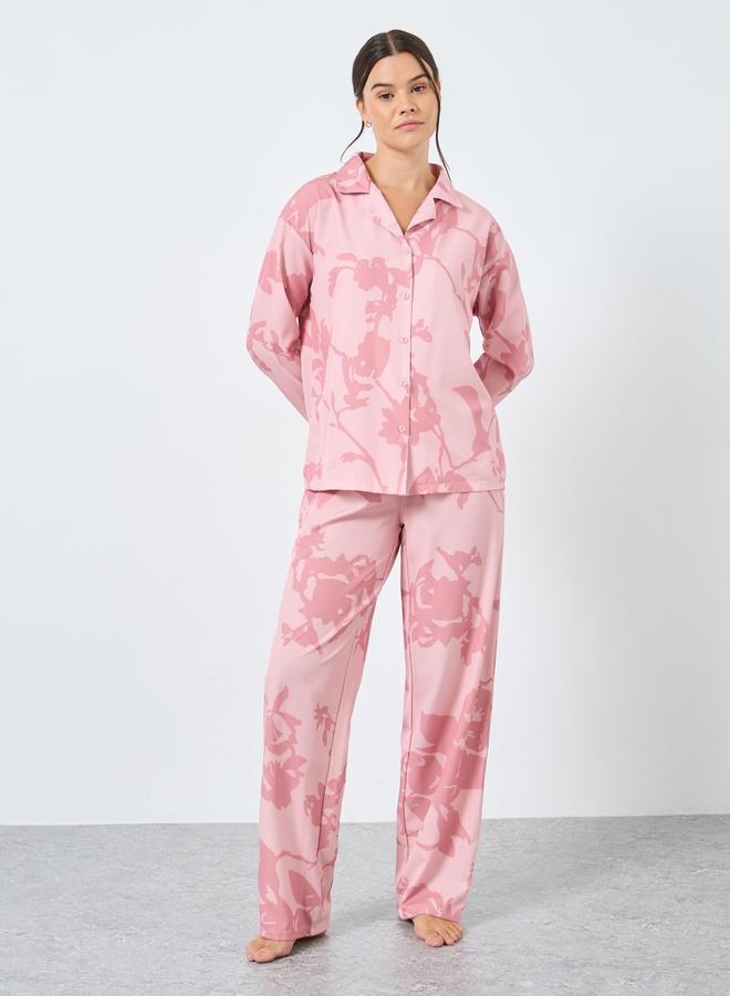 Styli Large Scale Tonal Floral Print Shirt and Pyjama Set - Image 2