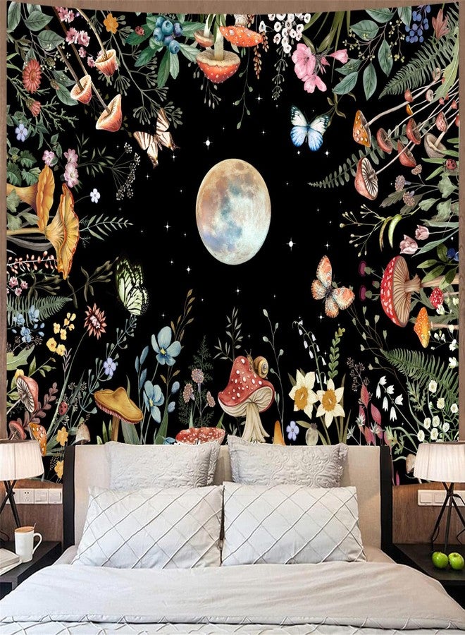 أمم نسيج جداري من AMM Moon Garden، بنمط نباتات خضراء مضاءة بضوء القمر، مزين بالفطر والزهور، مناسب لغرف النوم وغرف المعيشة (60 بوصة × 44 بوصة). - Image 4