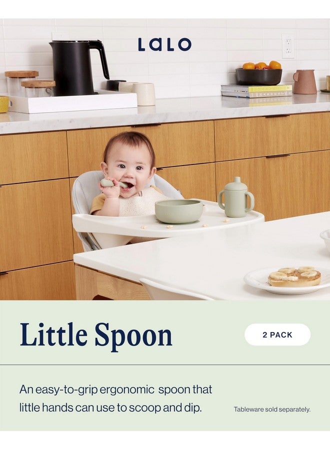 Lalo Little Spoon Set - 2 Piece Baby Spoons Set for Infants & Babies - Made From Food Grade Silicone Dishwasher Safe - Baby Feeding Essentials for Early Stage Mealtime - Oatmeal - Image 2
