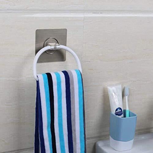 Zeinwap Magic Sticker Series Self Adhesive Plastic Towel Ring for Bathroom and Kitchen-White(Pack of 1) - Image 2