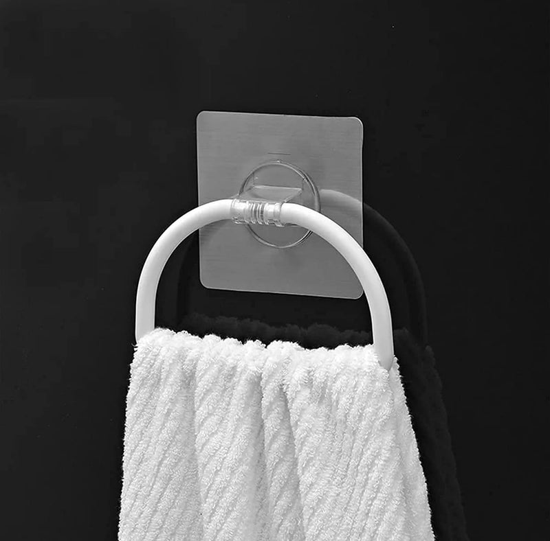 Zeinwap Magic Sticker Series Self Adhesive Plastic Towel Ring for Bathroom and Kitchen-White(Pack of 1) - Image 1