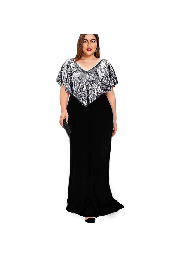 فاشون جروب فساتين سهرة طويل سواريه بمروحة ترتر