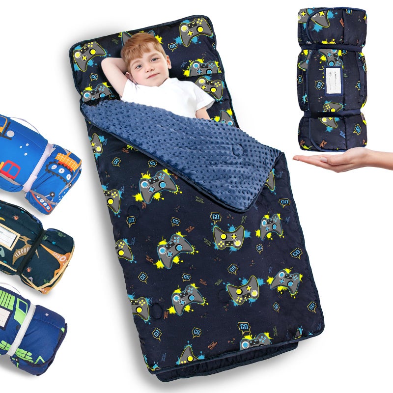 Primlect Thickened Toddler Nap Mat with Removable Pillow and Minky Blanket Extra Large 55x35 Sleeping Bag Washable Roll up Perfect for Daycare Preschool Kindergarten Boys and Girls - Image 2