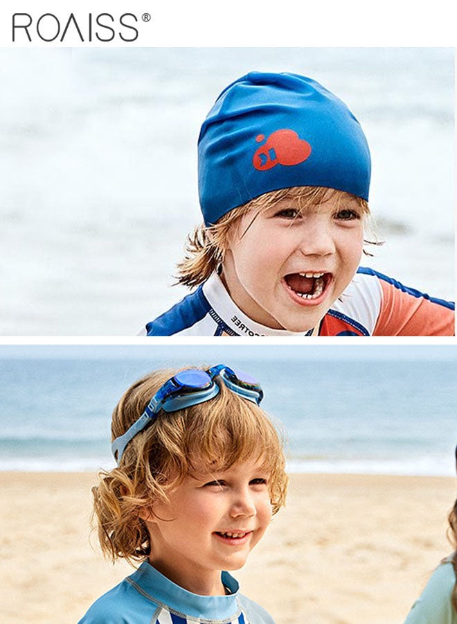 رويس قطعتان من طقم نظارة سباحة وقبعة للأطفال، نظارة سباحة مقاومة للماء عالية الدقة مع حشية مقاومة للماء وقبعة سباحة ناعم للشعر القصير والطويل، معدات السباحة للأولاد والبنات من سن 3 إلى 12 سنة - Image 2