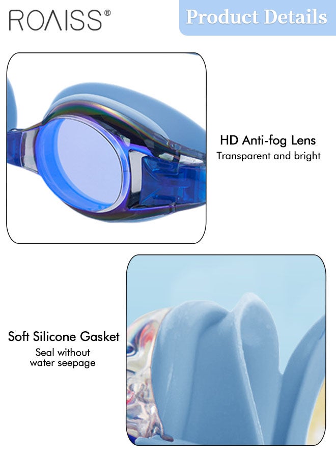 رويس قطعتان من طقم نظارة سباحة وقبعة للأطفال، نظارة سباحة مقاومة للماء عالية الدقة مع حشية مقاومة للماء وقبعة سباحة ناعم للشعر القصير والطويل، معدات السباحة للأولاد والبنات من سن 3 إلى 12 سنة - Image 4