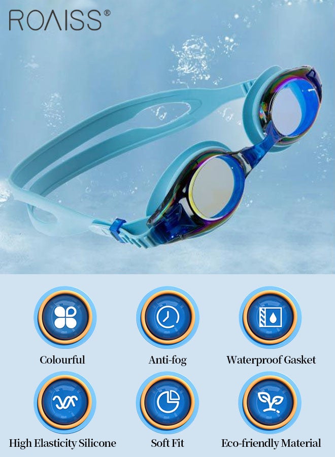 رويس قطعتان من طقم نظارة سباحة وقبعة للأطفال، نظارة سباحة مقاومة للماء عالية الدقة مع حشية مقاومة للماء وقبعة سباحة ناعم للشعر القصير والطويل، معدات السباحة للأولاد والبنات من سن 3 إلى 12 سنة - Image 3