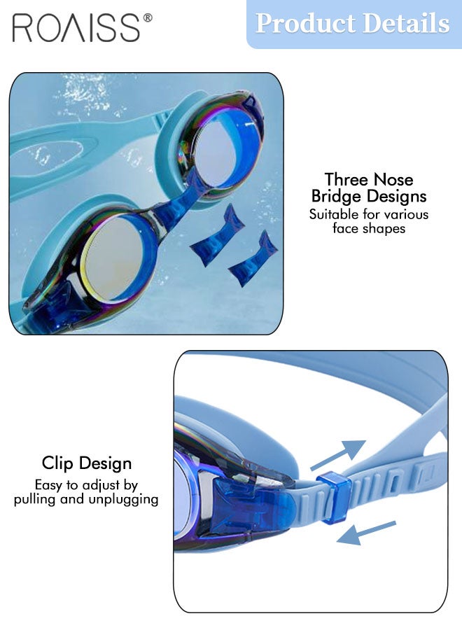 رويس قطعتان من طقم نظارة سباحة وقبعة للأطفال، نظارة سباحة مقاومة للماء عالية الدقة مع حشية مقاومة للماء وقبعة سباحة ناعم للشعر القصير والطويل، معدات السباحة للأولاد والبنات من سن 3 إلى 12 سنة - Image 5