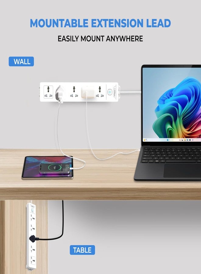 EMBOX لوحة تمديد كهربائية من إمبوكس مزودة بمفاتيح، بقدرة 1500 واط، و5 مقابس عالمية، ومفتاح رئيسي، وحماية من ارتفاع التيار المفاجئ 6 أمبير، ومؤشر LED، وغطاء أمان، وسلك تمديد بطول مترين. - Image 3