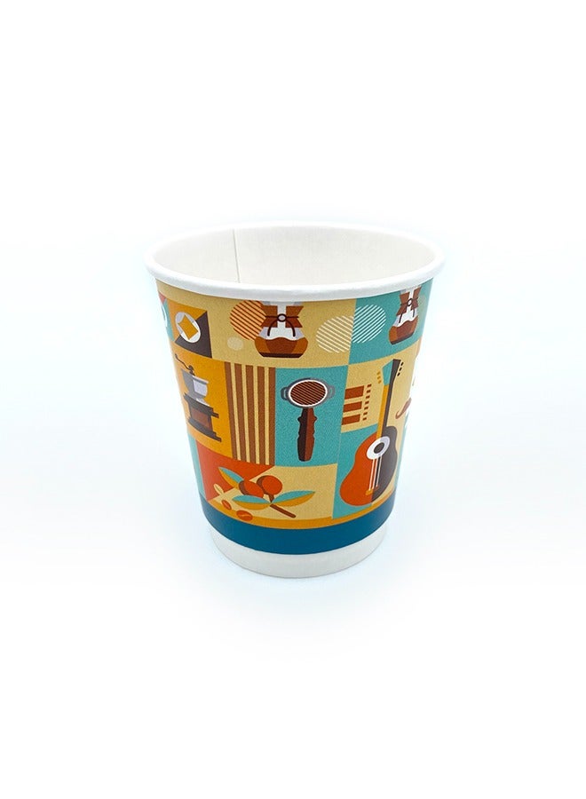 Halapack 8oz Halapack 80-Pack Disposable Double Wall Cups with Printed Design Tea and Coffee - Image 1