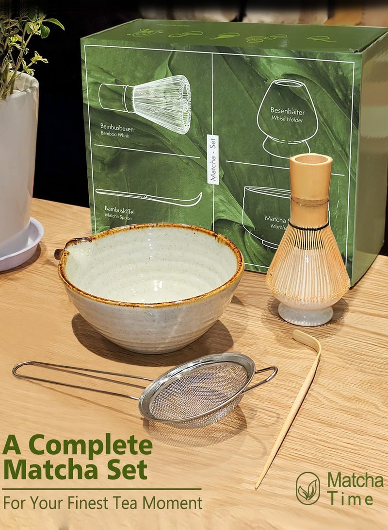 Chillspace 5-piece Japanese Matcha Set Kit for Tea & Coffee Essentials - Ceramic Matcha Bowl, Bamboo Whisk, Scoop, Sifter & Whisk Holder, Complete Matcha Ceremony Gift Set for Kitchen & Dining, 100% Natural (Grey) - Image 2