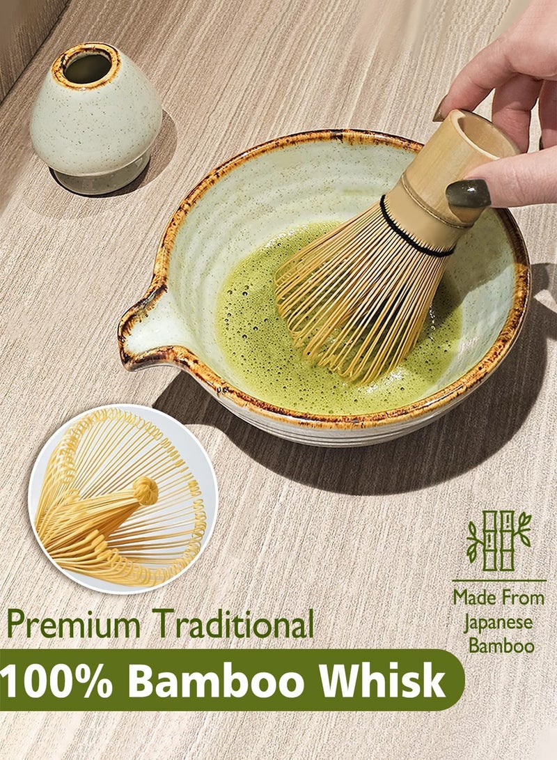 Chillspace 5-piece Japanese Matcha Set Kit for Tea & Coffee Essentials - Ceramic Matcha Bowl, Bamboo Whisk, Scoop, Sifter & Whisk Holder, Complete Matcha Ceremony Gift Set for Kitchen & Dining, 100% Natural (Grey) - Image 3