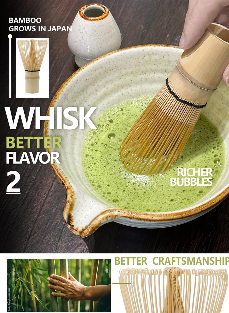 Chillspace 5-piece Japanese Matcha Set Kit for Tea & Coffee Essentials - Ceramic Matcha Bowl, Bamboo Whisk, Scoop, Sifter & Whisk Holder, Complete Matcha Ceremony Gift Set for Kitchen & Dining, 100% Natural (Grey) - Image 5