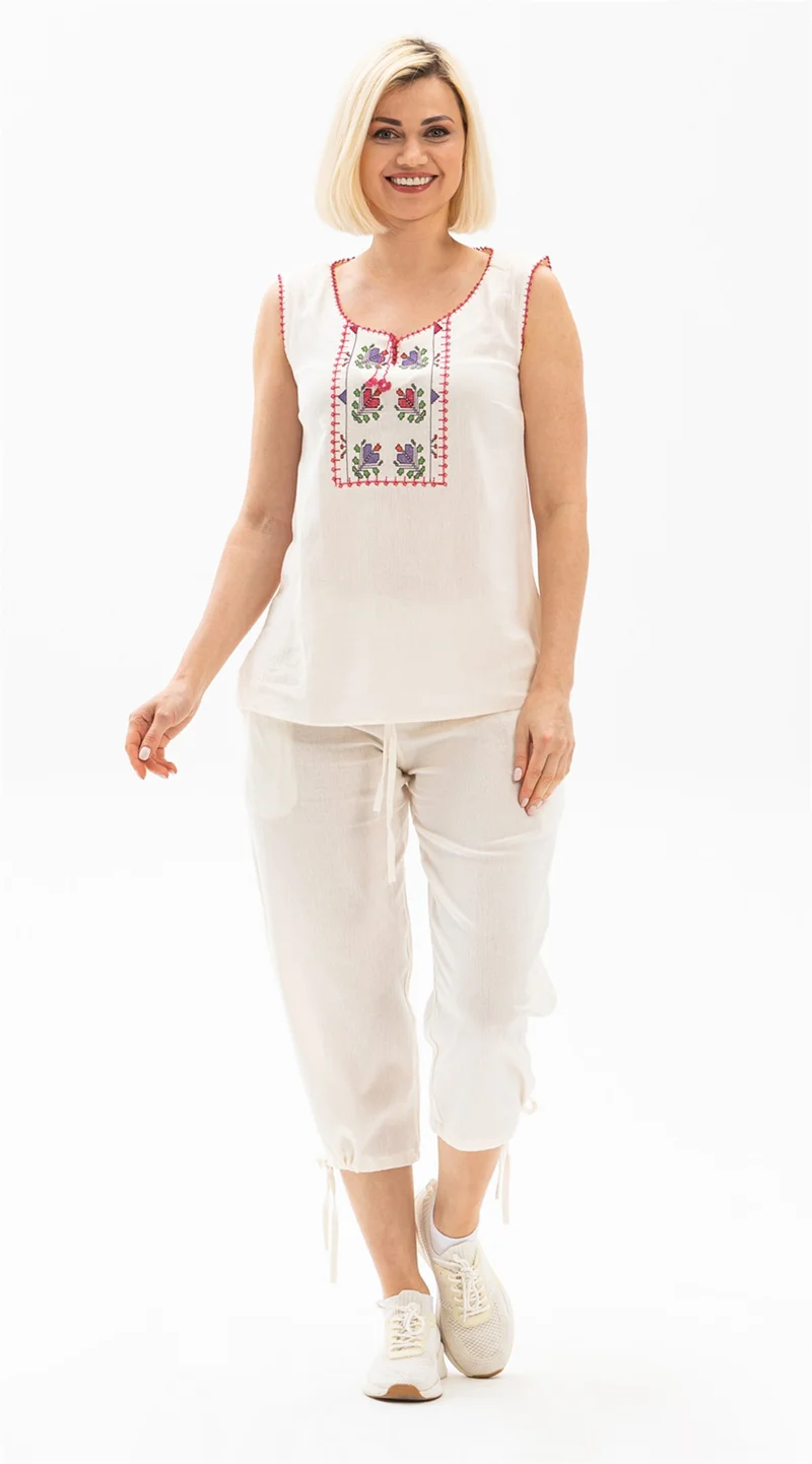 Eliş Şile Bezi Sleeveless Şile Cloth Embroidered Athlete Cream Cream