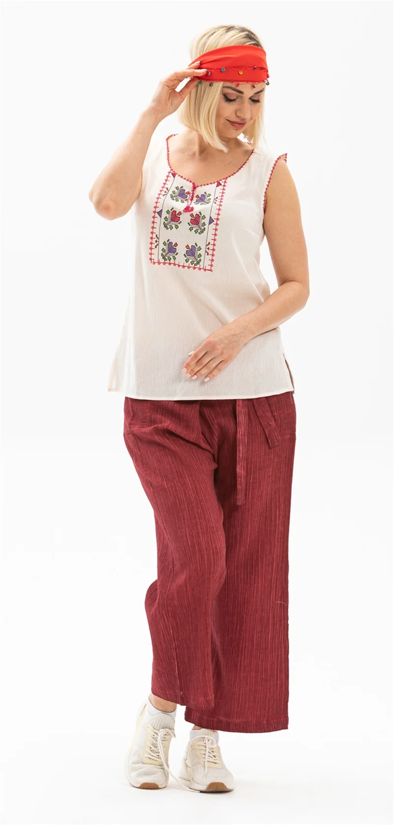 Eliş Şile Bezi Sleeveless Şile Cloth Embroidered Athlete Cream Cream