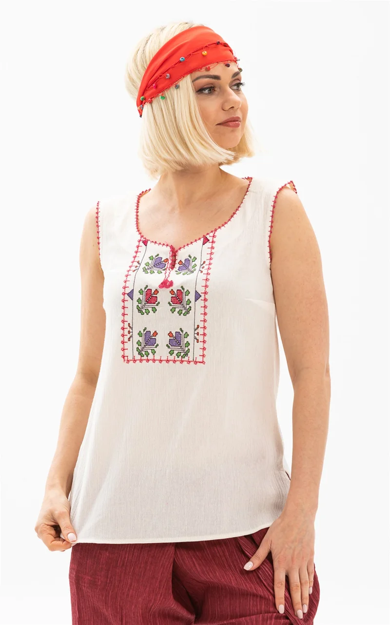 Eliş Şile Bezi Sleeveless Şile Cloth Embroidered Athlete Cream Cream