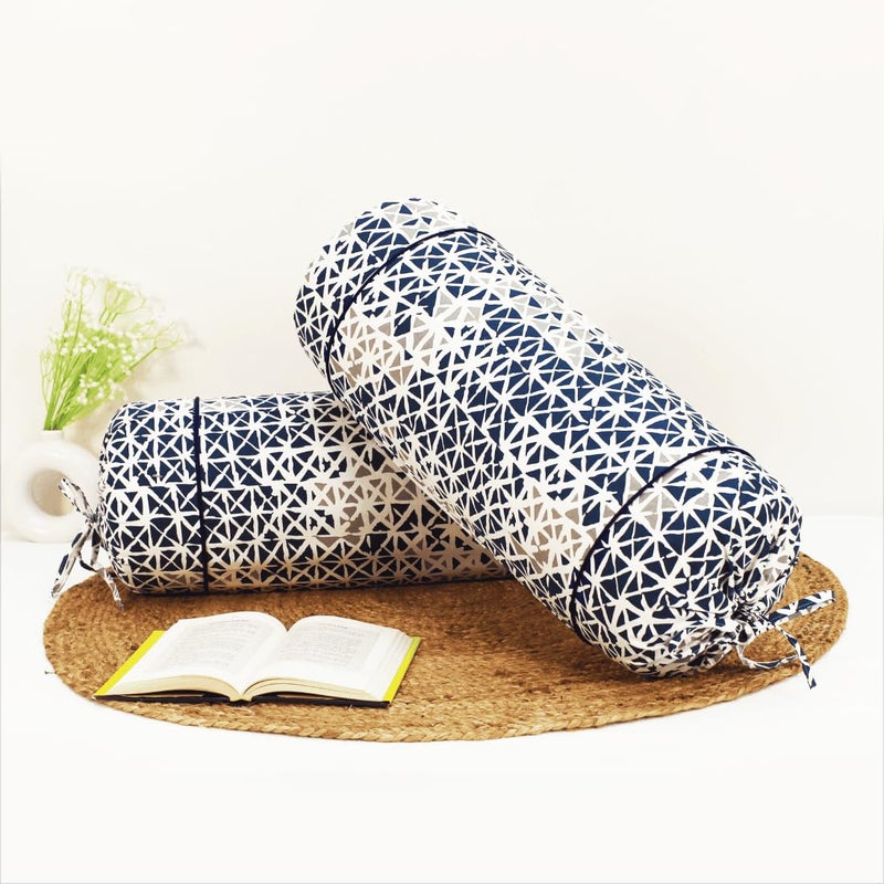 AURAVE Cotton 144 TC Bolster Cover (15"x30"_Blue) - Image 2