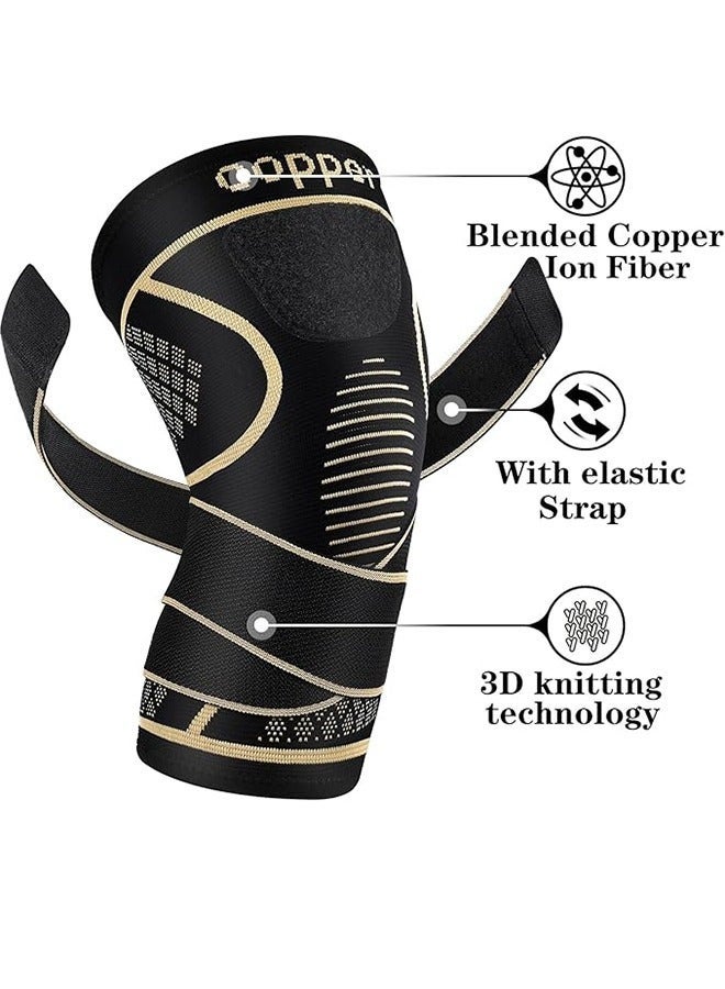 Copper Knee Brace For Knee PainFor Men And Women (Pack Of 2), Knee Compression Sleeves For Arthritis, ACL, Meniscus Tear, Joint Pain Relief, Knee Brace For Work, Running, Weightlifting (L) - Image 3