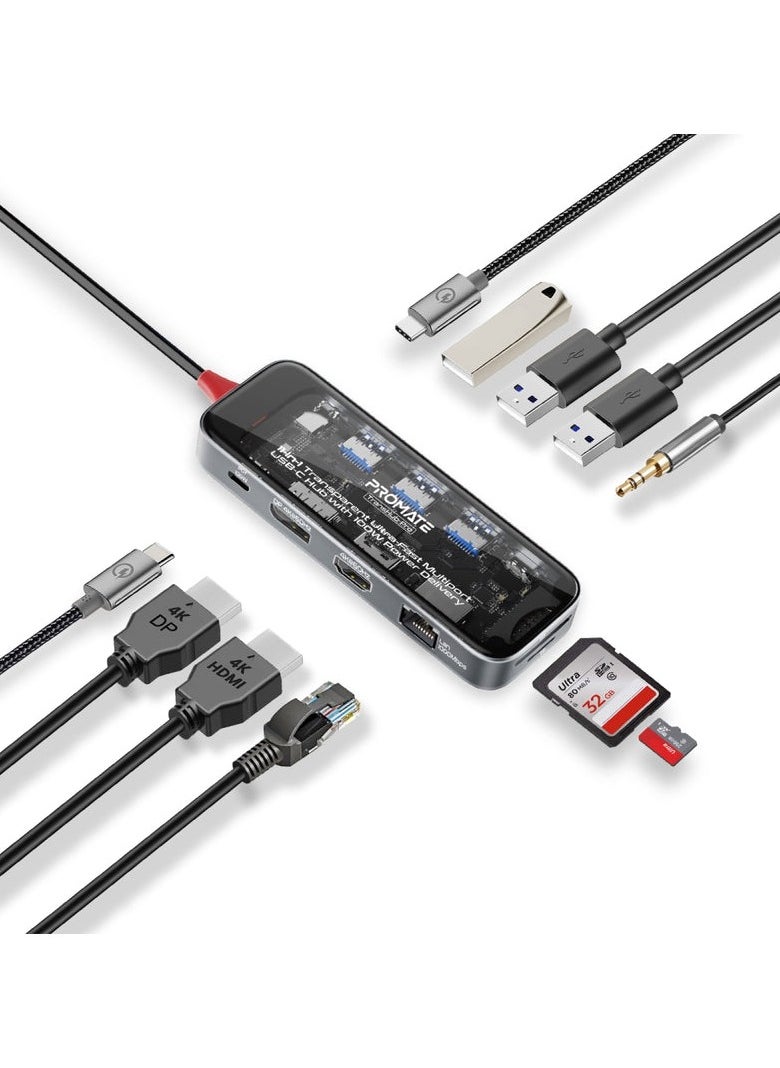 Promat Promate 11-in-1 Transparent Ultra-Fast Multiport USB-C Hub with 100W Power Delivery  - Image 1